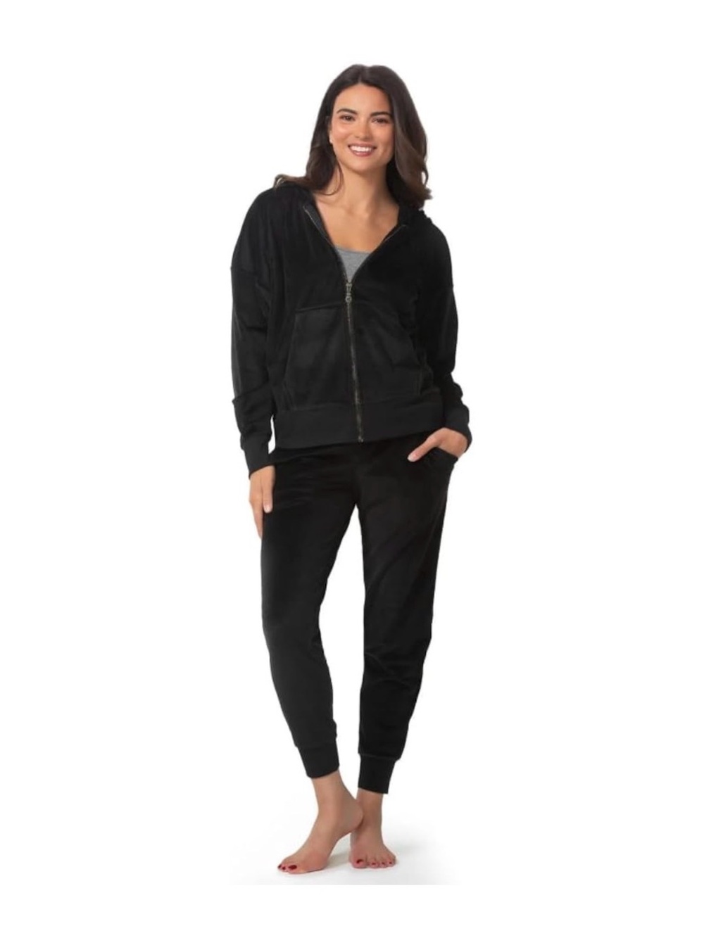 Felina Women's Velour 2 Piece Zip Hoodie And Joggers Black Medium